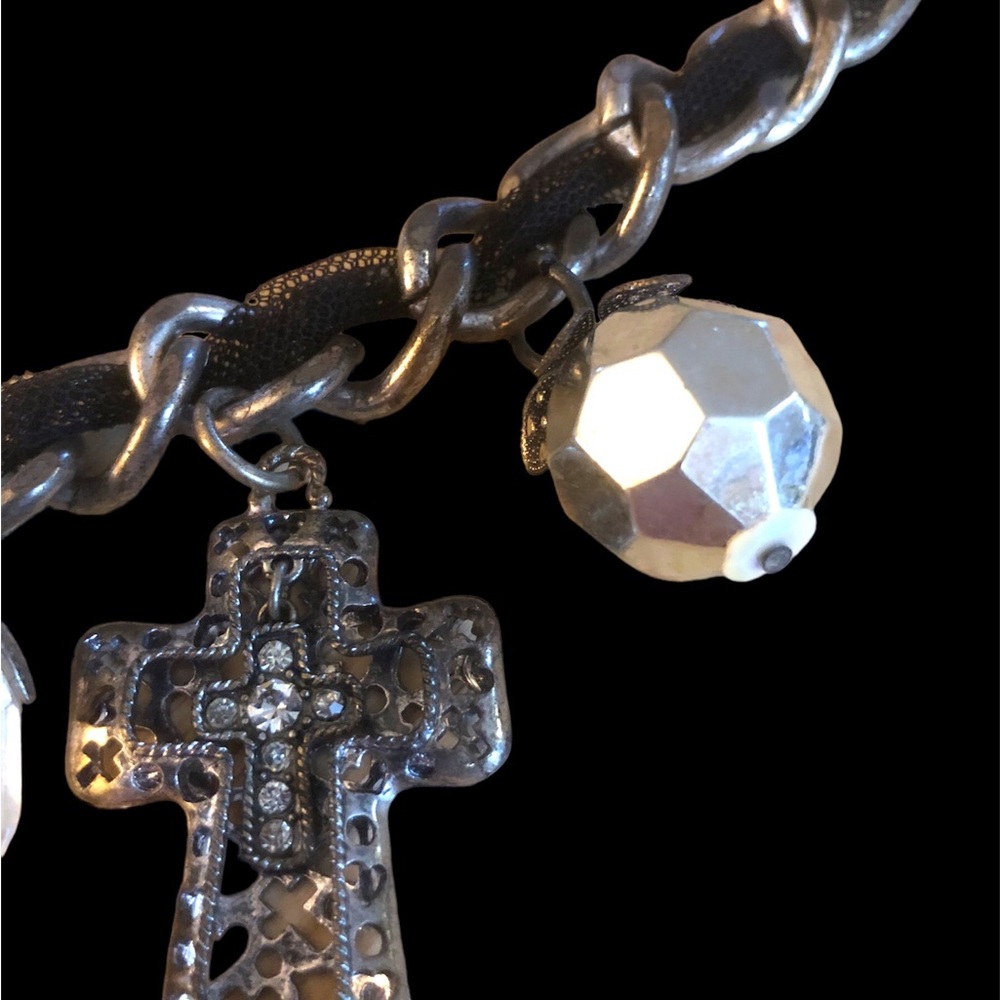 Punk Goth or‎ Vampire Goth Vintage Black Ribbon Crosses Dangle Necklace - Picture 8 of 14